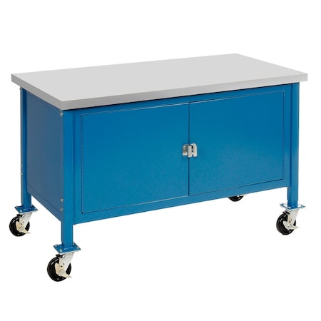 Global Industrial Mobile Cabinet Workbench, Laminate Safety Edge, 60inW x 30inD, Blue 249215BL